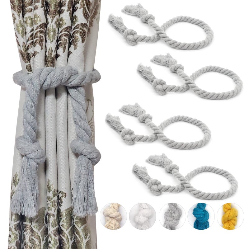 Yteseery 4 Pack Curtain Ties Rope, Outdoor Curtain Tiebacks, Natural Cotton Curtain Holders, Village Rustic Farmhouse Curtain Holdbacks, Nautical Curtain TieBacks for Patio Pergola Drapes, Grey - Image 1